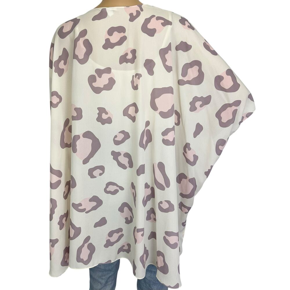 2/$15 Chic Soul Leopard Print Kimono Purple Sheer Plus Size 1X - Picture 5 of 10